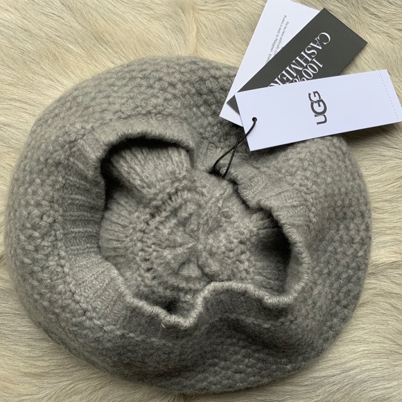 Ugg 100% Cashmere Grey Hat Aislinn Honeycomb Knit Pom Beret $125.00 - Picture 6 of 16